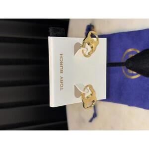 Tory Burch Gold Tone Logo Earrings